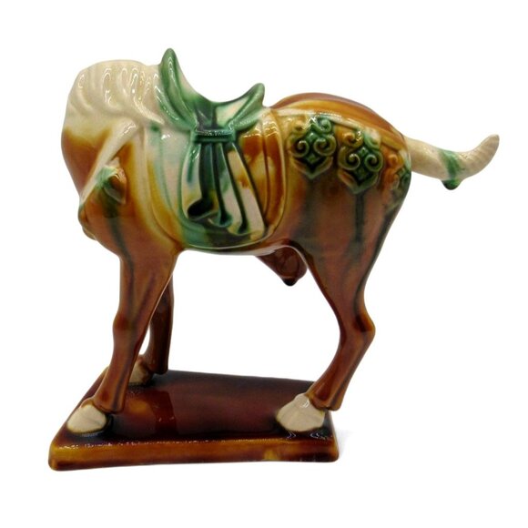 Vintage Tang Style Sancai Drip Glaze Ceramic Chinese War HORSE Figurine - Picture 3 of 10